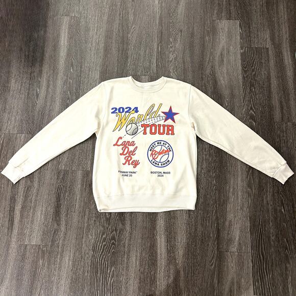 Lana Del Rey 2024 World Tour Sweatshirt Cream Graphic Pullover Fenway Boston EUC - Picture 9 of 9